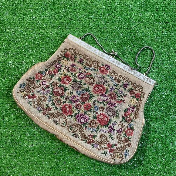 Vintage Floral Clutch Tapestry Handbag Purse Frame Boho Cottagecore - Picture 3 of 8